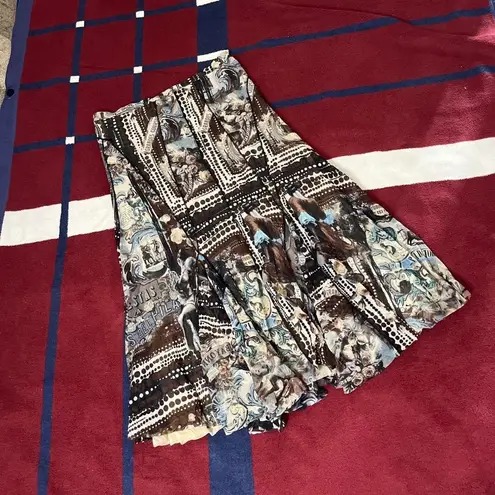 Vintage FUZZI Jean Paul Gaultier midi abstract brown long skirt Size XL