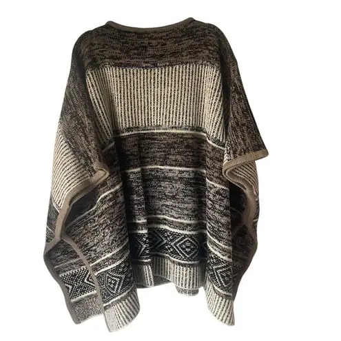 Gap  One Size Chunky Cable Knit Heavy Wool Blend Earth Tones Brown Poncho Sweater