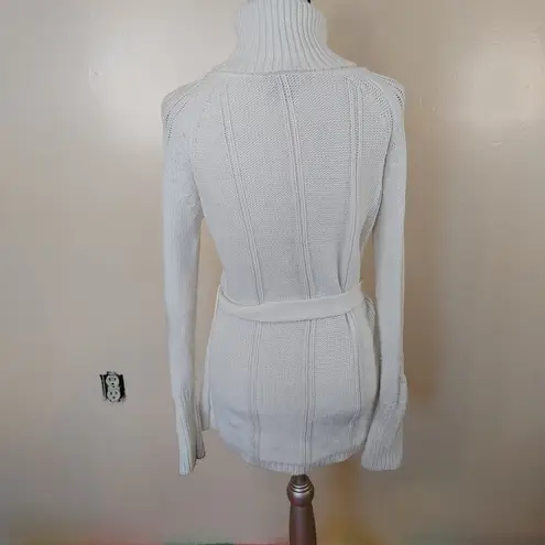 it's our time Size Medium M Long Sweater Tie Comfy Knit Button Long Sleeve Ivory