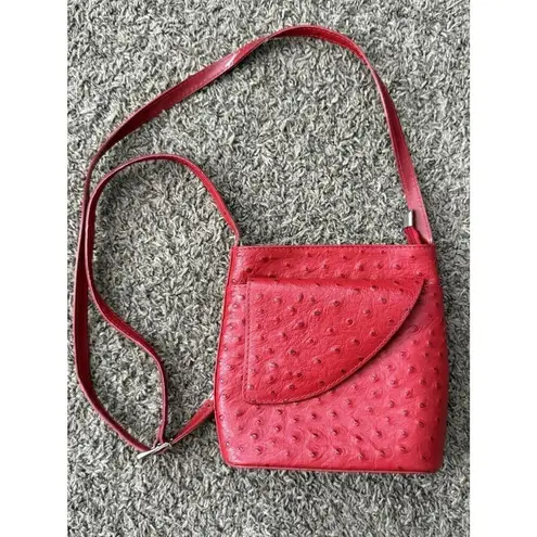 Ostrich Leather Crossbody Bag Red Pelletterie Di Mario Italian Made Designer