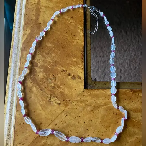 Natural Rainbow Moonstone Ruby Sterling Silver Beaded Necklace
