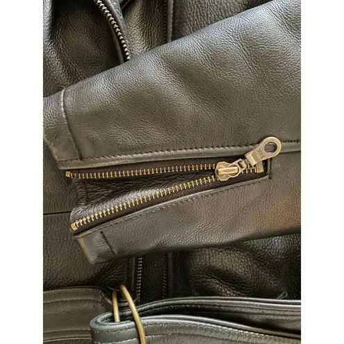 Tannery West 90s Black Leather Faux Fur Trim Coat size Small