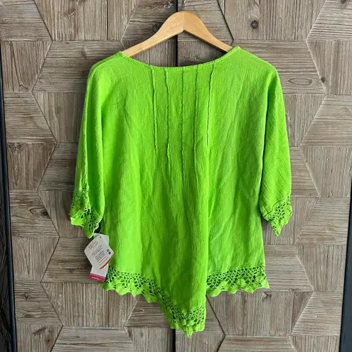 NWT Manta Del Lago Cotton Top Sz Small Green 3/4 Sleeve Pointed Hem
