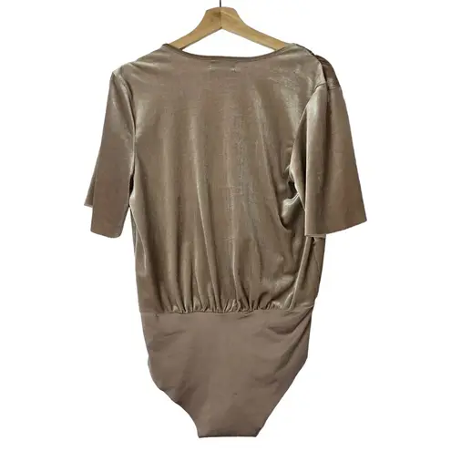 ZARA  Champagne Beige Velvet Wrap Bust Short Sleeve Bodysuit M