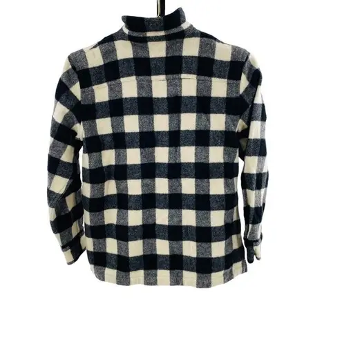 Ralph Lauren Womens L Buffalo Plaid Shacket Black and Ivory Full Zip 100% Wool Size L