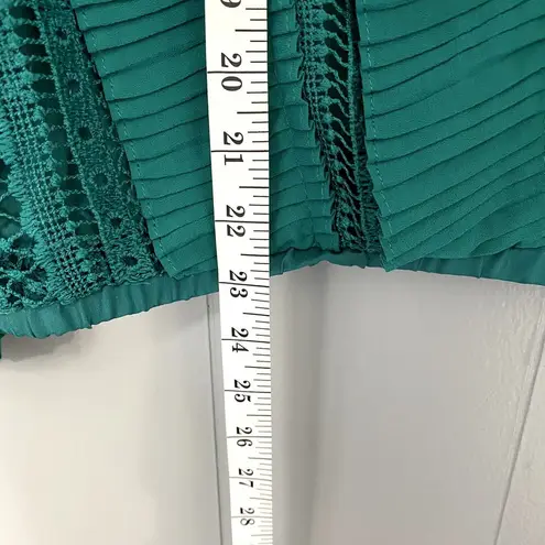 Calligraphy Forest Green Ruffle Pleated Lace Balloon Sleeves Crewneck Top M Size M