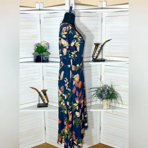 Johnny Was Jade floral pattern rust orange cream navy blue wrap midi dress Sz M