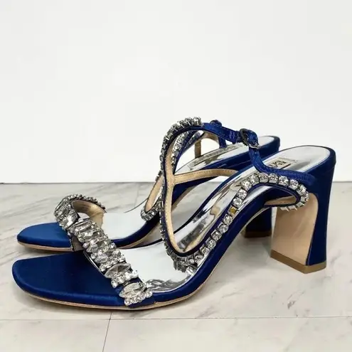 Badgley Mischka New Satin Navy Heels with Gemstone Accents