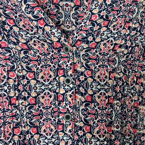 Westport NWOT women’s blue pink popover button neck tie sleeve floral blouse L