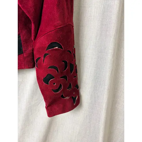 Vintage Phoenix Burgundy Black Suede Cutout Cropped Jacket M Art Western AS IS Red Size M