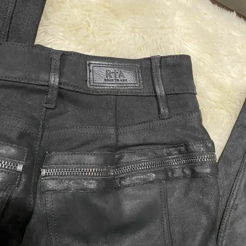 RTA Edgy Biker Rock and Roll Skinny 100% lambskin stretch leather Pants Black Size 24