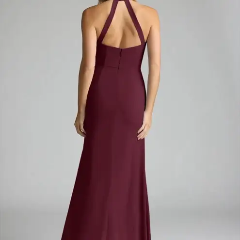 Azazie Galicia Burgundy Cabernet Mermaid Maxi Dress with Halter Neck sz A12 NWT