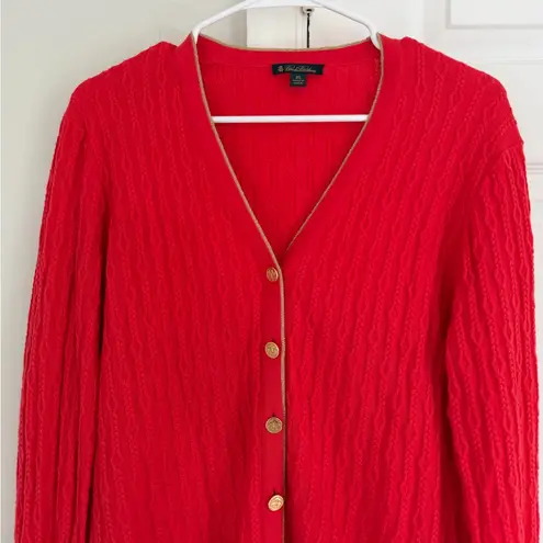 Brooks Brothers Cardigan Womens XL Coral Cable Knit Metallic Trim Gold Button