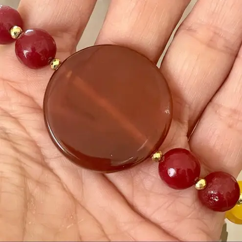 Barse yellow Jade and agate stretch bracelet