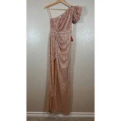 Mac Duggal Embellished Puff One Shoulder Gown Size 0 Apricot 5622 Prom Gala