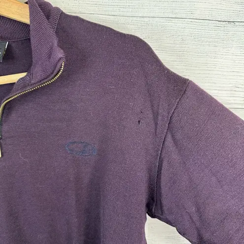 Icebreaker 100% Merino Wool Womens size 12 1/4 Zip Pullover Sweater Purple Flaws