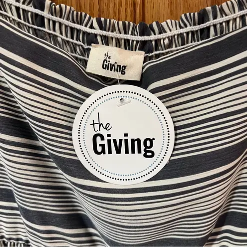 Boutique Stripe Sleeveless Smocked Cropped Jumpsuit Blue & White Size Small