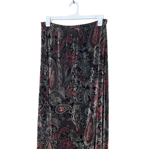 Coldwater Creek Velvet Silk Blend Maxi Skirt Paisley Black Red Brown Size M