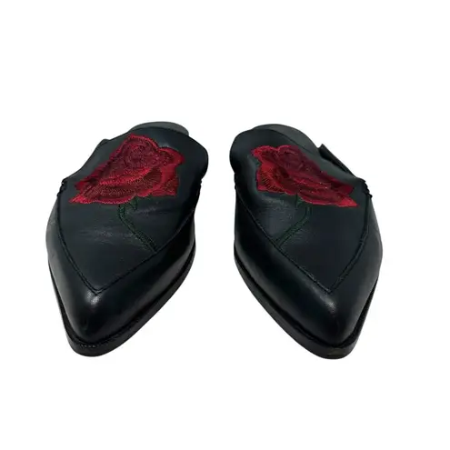 Intentionally Blank Fanning Rose Floral Embroidered Leather Mule Black 40 US 10