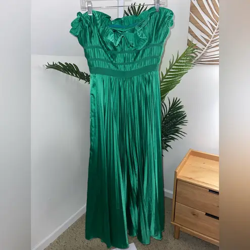 AMUR Giada Dress, Green Satin Pleated, Size 2