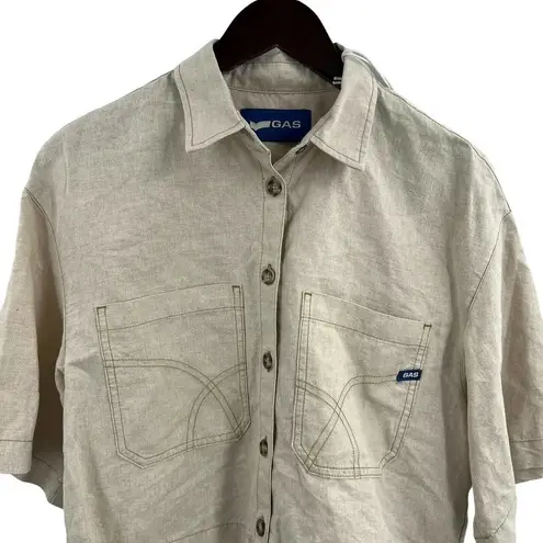 GAS Jeans Linen Blend Nausyca Button Front Shirt Size Small New