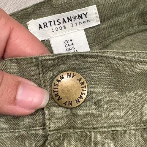Artisan NY Khaki A-Line Skirt 100% Linen Size 4