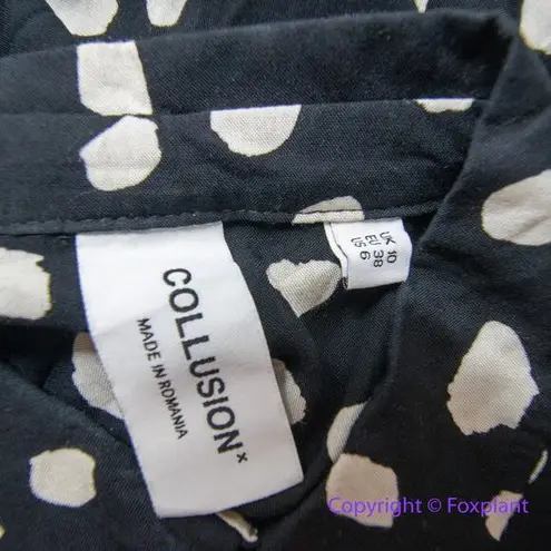 Collusion black and white dot long sleeve shirt women top, size 6