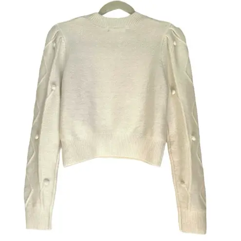 Elodie  Cream Cropped Cable Knit Pom Pom Sweater S