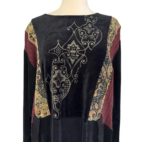 Vintage AHNI Velvet Tapestry Embroidered Maxi Dress ART TO WEAR Plus Size 2 NEW Black