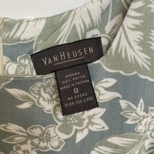 Van Heusen Vintage Palm Tree Seafoam Sleeveless Cream Sheath Dress Women's 8