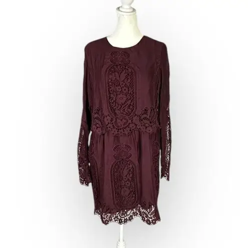 The Jetset Diaries Verona Dress Women Small Plum Mini Lace Long Sleeve Open Back
