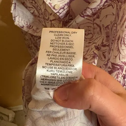 Tibi Isa Toile Printed Crepe de Chine Shirt in White & Purple - Image 9