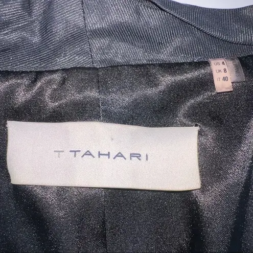 T Tahari - Women's Glistening Black Metallic Ruffle Trim Blazer/Jacket-Size 4