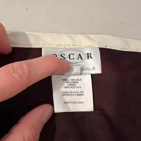 Oscar de la Renta Brown Silk White Wrap Skirt Linen Lined USA Skirt Size 4