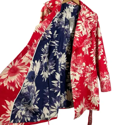 NWT Austin Reed Red Floral Retro Luxe Belted Double Breasted Blazer Jacket M Size M