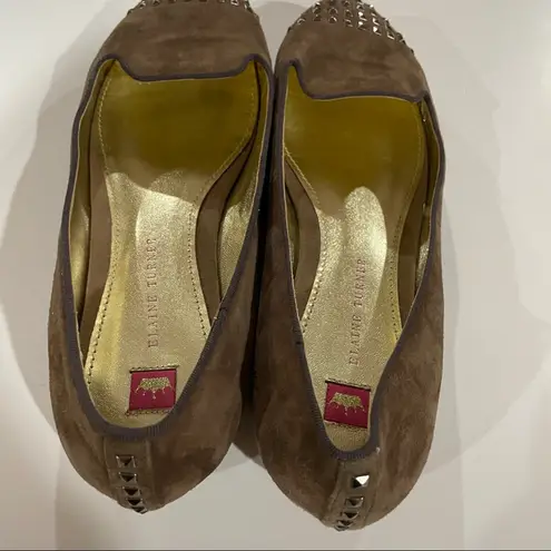 Elaine Turner Brown Leather Studded Flat Loafers Size 10