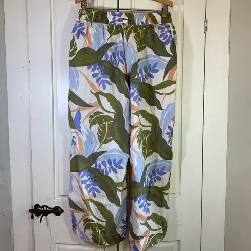Tahari Linen Wide Leg Pants Medium Floral Leaf Print Elastic Waist Resort Boho - Image 2