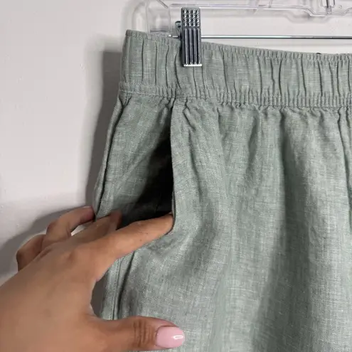 Tahari Women's 100% Linen Cropped Wide Leg Pull On Pants Green Elastic Waist LG - Image 3