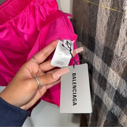 Balenciaga Pink Satin Logo-Patch Shorts Women’s FR 36 US 4