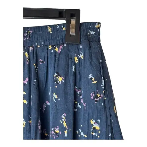 Gentle Fawn Skirt Women Small Navy Blue Floral Elastic Waist Ruffle Circle Mini