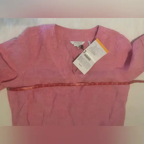 Foxcroft Women's Plus Size 14 Pink Linen Shirt Dress 3/4 Sleeve V-Neck