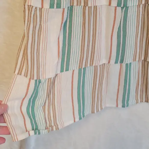 J.Jill Stiped Tiered Boho Tunic Top Women's Tassel Coastal Beachy Resort Size L Size L