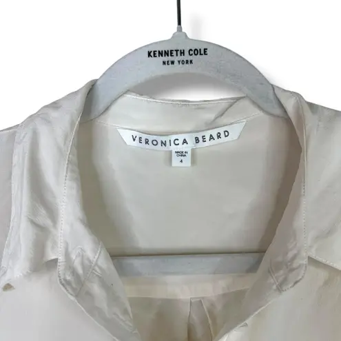 Veronica Beard Carmine Off-White Silk Button Front Ruched Sleeves Blouse Size 4