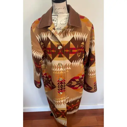 Pendleton Vintage Aztec Navajo Leather Wool blanket ranch car Coat jacket L