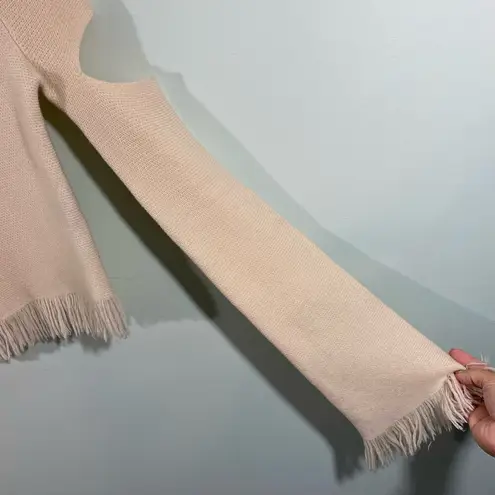 Zoe Jordan Cream Mock Neck Cut Out Sleeves Cashmere Wool Sweater Size S/M