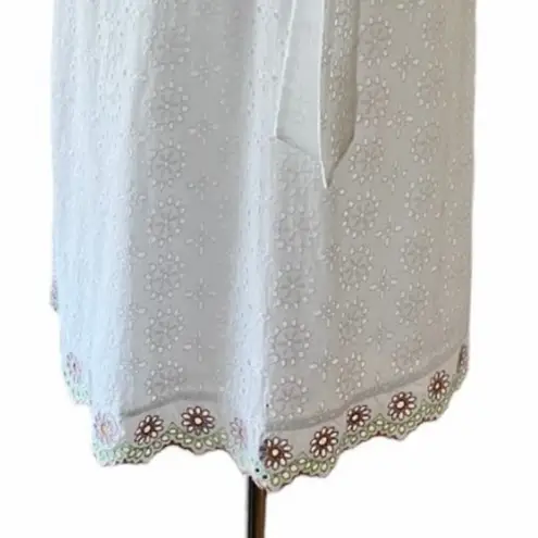 Roller Rabbit Luca Caftan Dress White Eyelet Embroidery Scalloped Floral Small