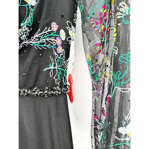 Mac Duggal 79379 Embroidered Illusion Puff Sleeve Column Gown 6 NEW