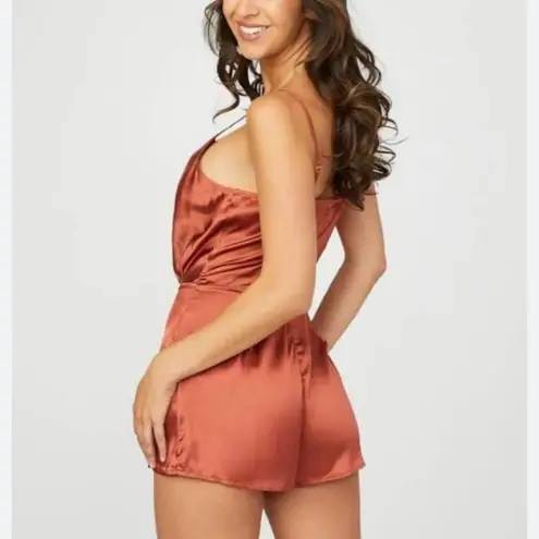 Guess  Size Large Louma Romper Shorts Rust Orange Sleeveless Silky Cocktails - Image 5