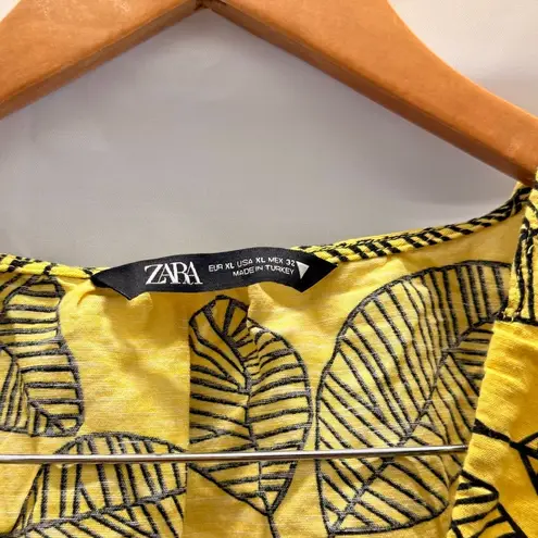 ZARA  Yellow Linen Blend Leaf Print Skirt & Crop Top Co-ord Set XL Resort Blogger - Image 8