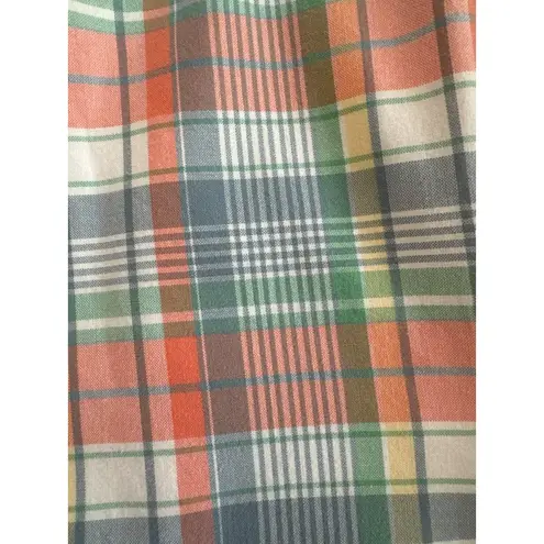 L.L. Bean Womens Plaid Sleeveless Cotton Shift Dress 8 Pastel Multicolor Preppy Pink